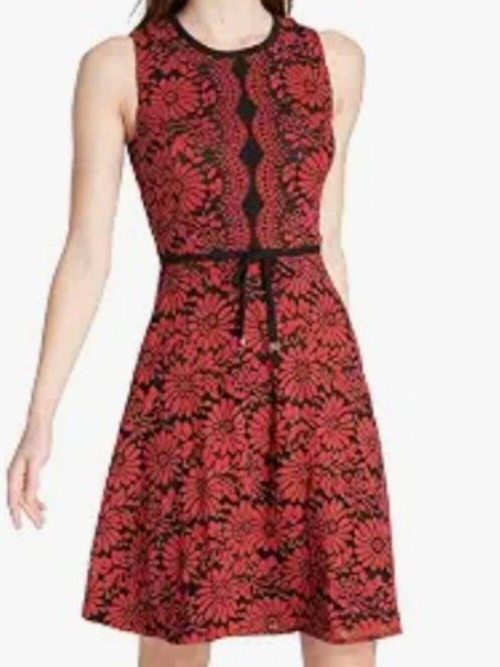 Tommy Hilfiger Floral Lace A-Line Dress Red Black Sleeveless Party Size 8